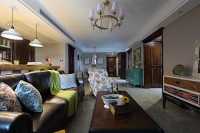美式古典风格客厅真皮沙发装修效果图片
