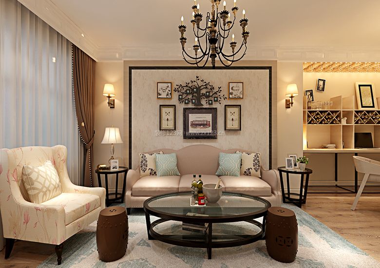 美式小户客厅型沙发背景墙装修效果图片
