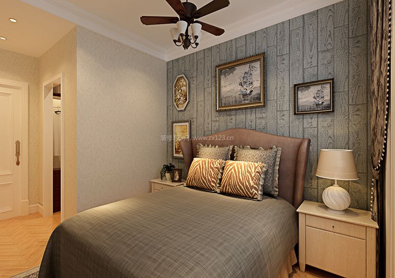 美式小户型卧室背景墙设计装修效果图片