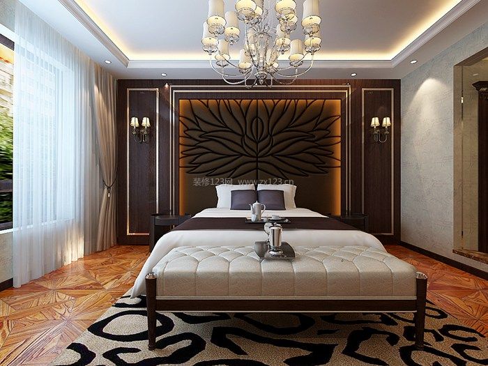现代欧式风格卧室床背景墙装饰设计效果图