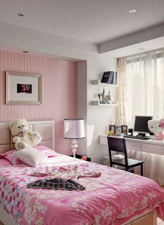 现代小户型卧室竖条壁纸装修效果图片