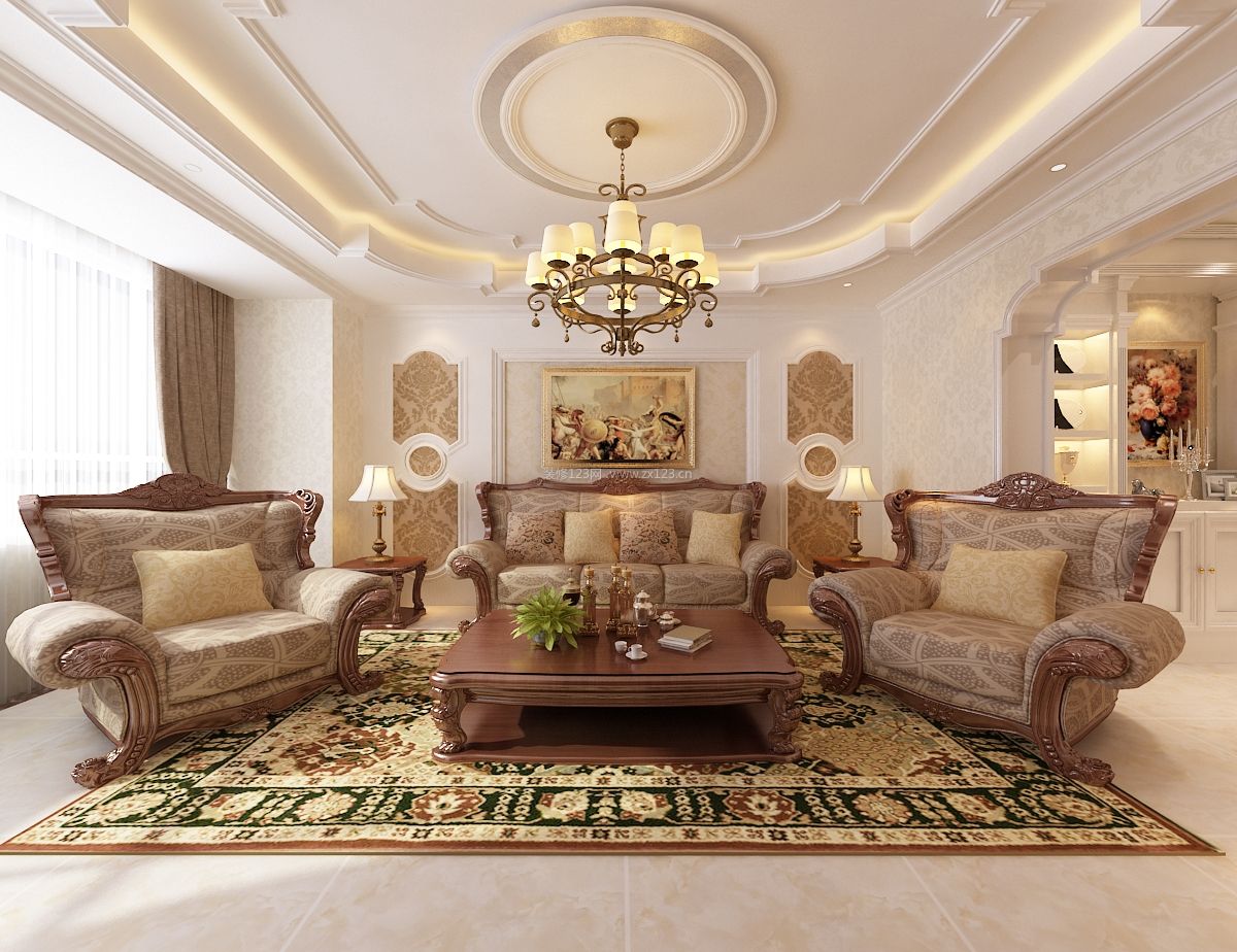 欧式古典装修效果图 客厅沙发摆放装修效果图片