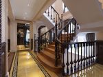 联排别墅美式风格室内实木楼梯扶手装修效果图