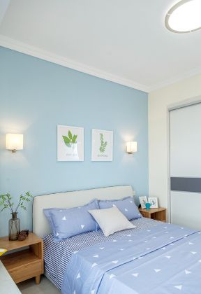 2023时尚家居卧室蓝色墙面装饰装修效果图片