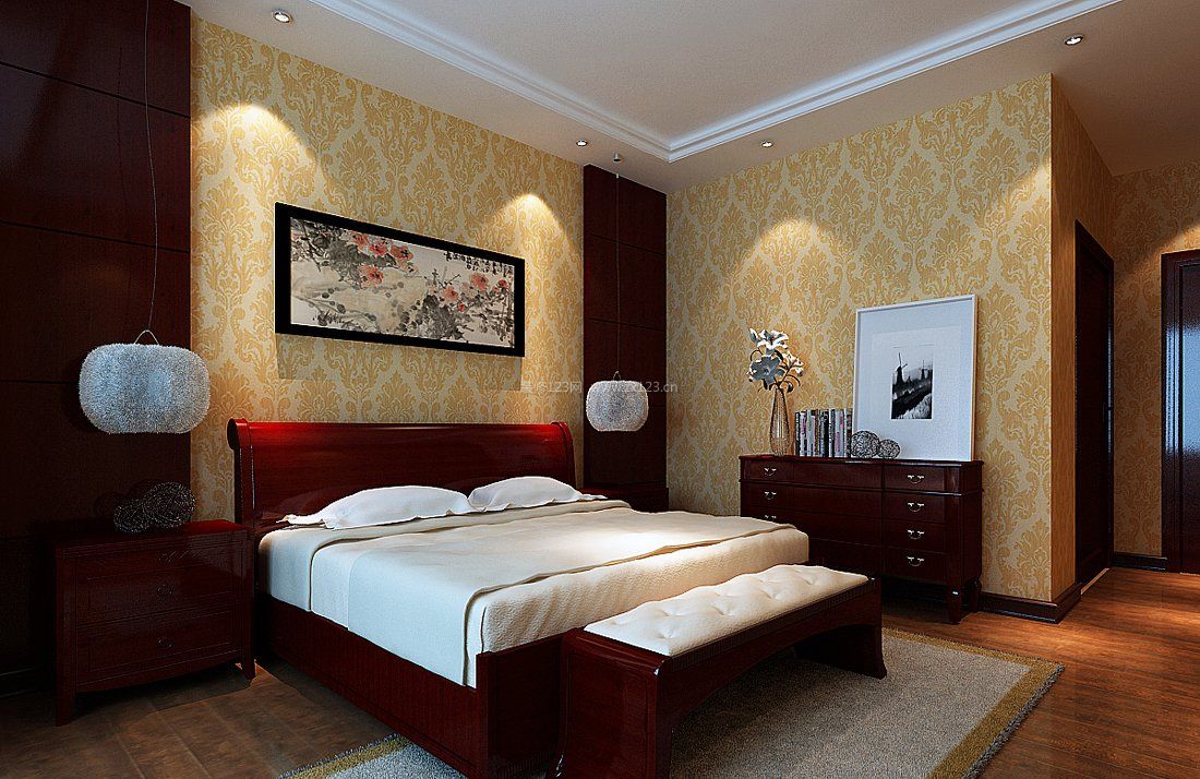 新中式风格宾馆房间装修效果图