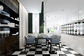 最新厨房黑白相间地砖装修效果图片