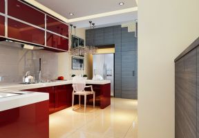 家庭厨房橱柜 红色橱柜装修效果图片