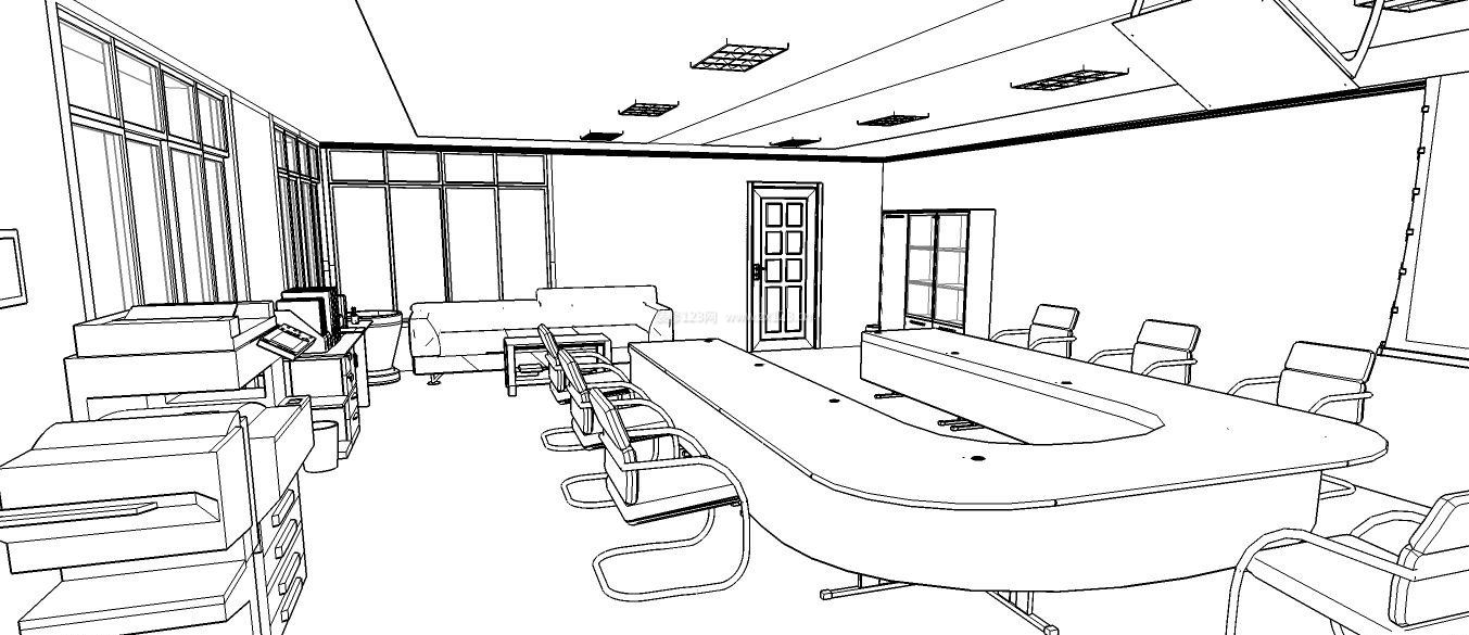 现代简约风格办公会议室装修手绘效果图