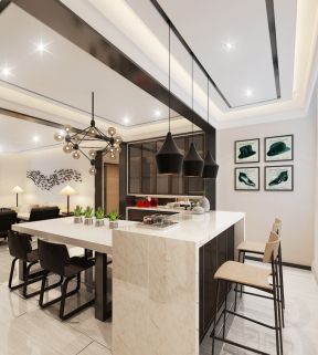 開放式廚房吧臺(tái)餐桌 簡約現(xiàn)代風(fēng)格裝修效果圖