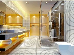 现代别墅卫浴间白色瓷砖贴图设计效果图