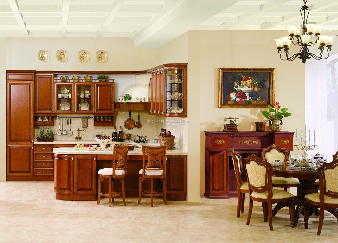 2023美式家装整体厨房颜色装修效果图片