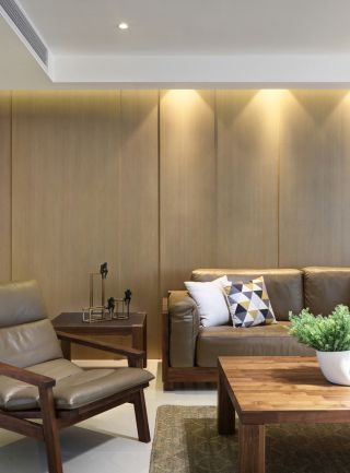 四室两厅现代简约客厅木质背景墙装修效果图片