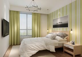 现代小卧室 绿色窗帘装修效果图片