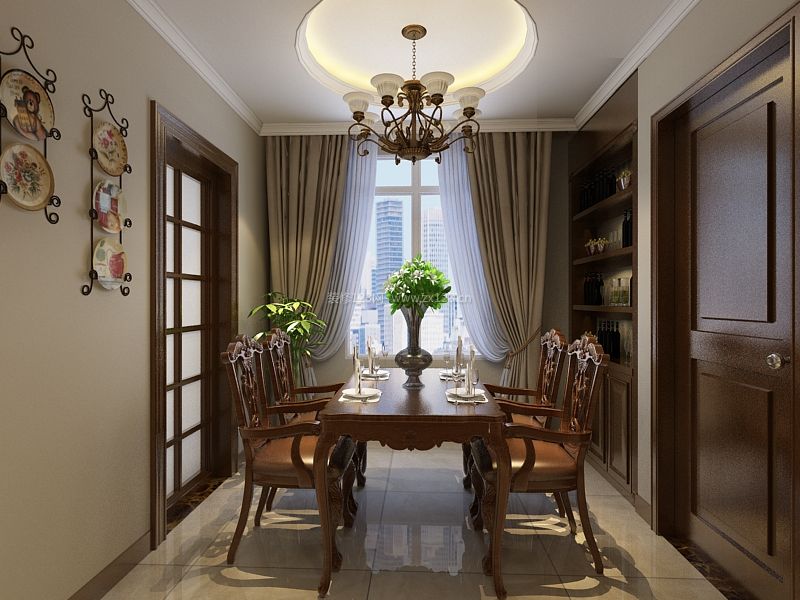 美式風(fēng)格餐廳實木餐桌設(shè)計裝修效果圖片