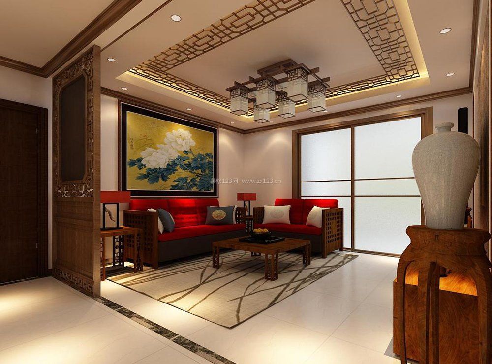 100平方房子现代简约中式客厅吊灯装修