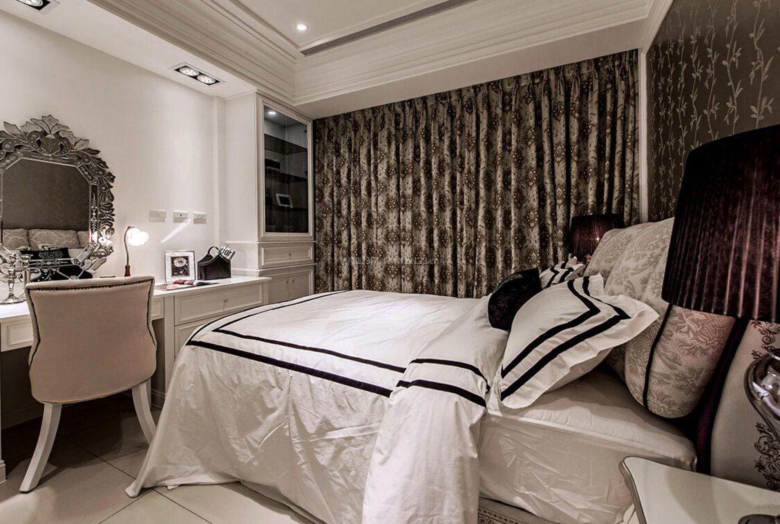 新古典卧室风格黑白窗帘装修效果图片