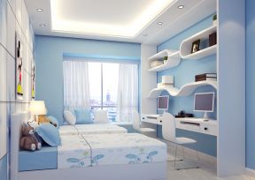 温馨女生卧室设计 蓝色墙面装修效果图片