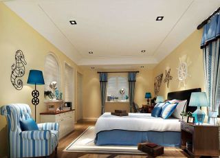现代地中海风格卧室墙面装饰设计效果图