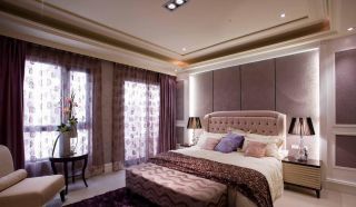 新古典卧室风格紫色窗帘装修效果图片