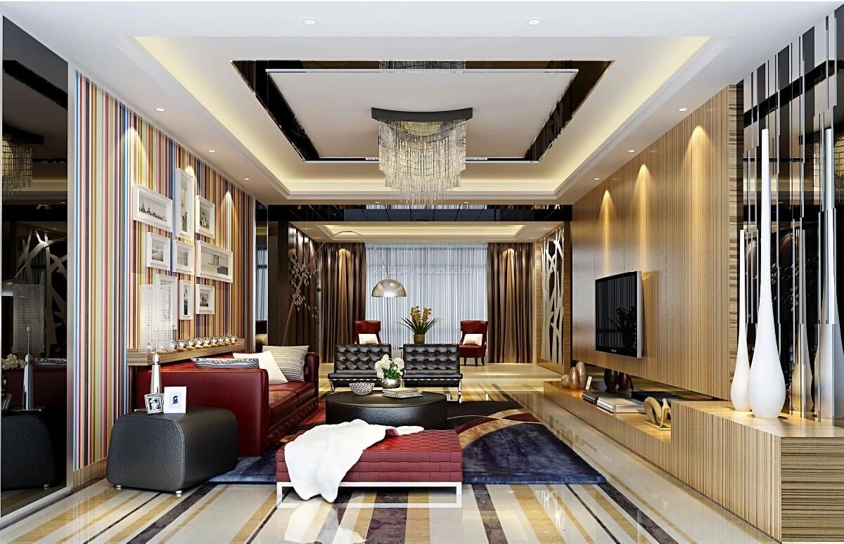 现代客厅木质电视墙装修设计效果图片