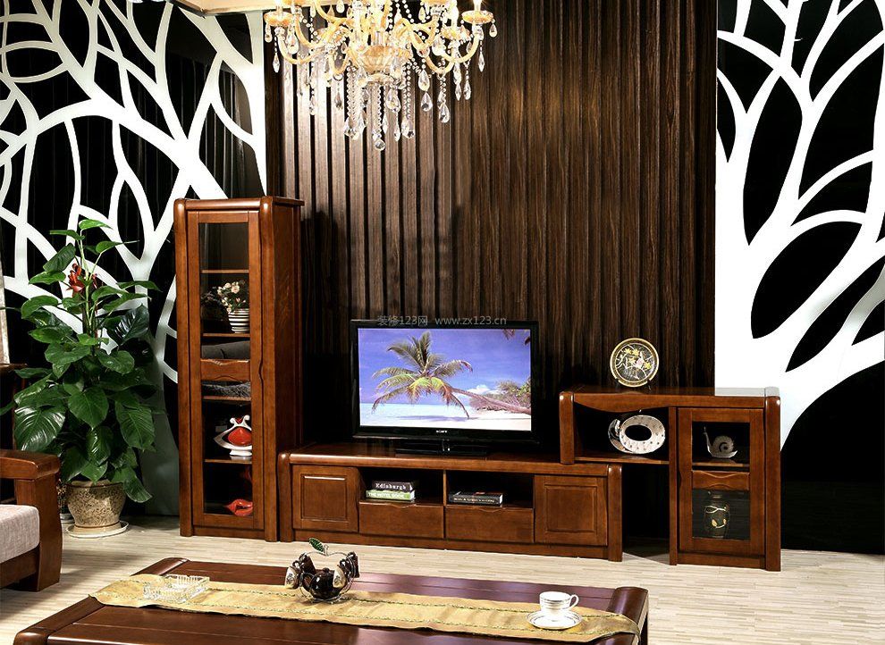 现代中式电视柜家庭室内装潢效果图