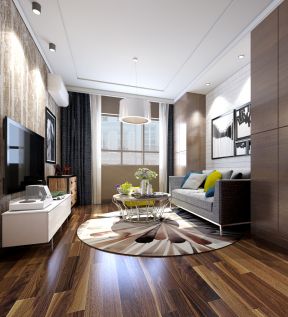 小户型客厅室内深棕色木地板装修效果图片