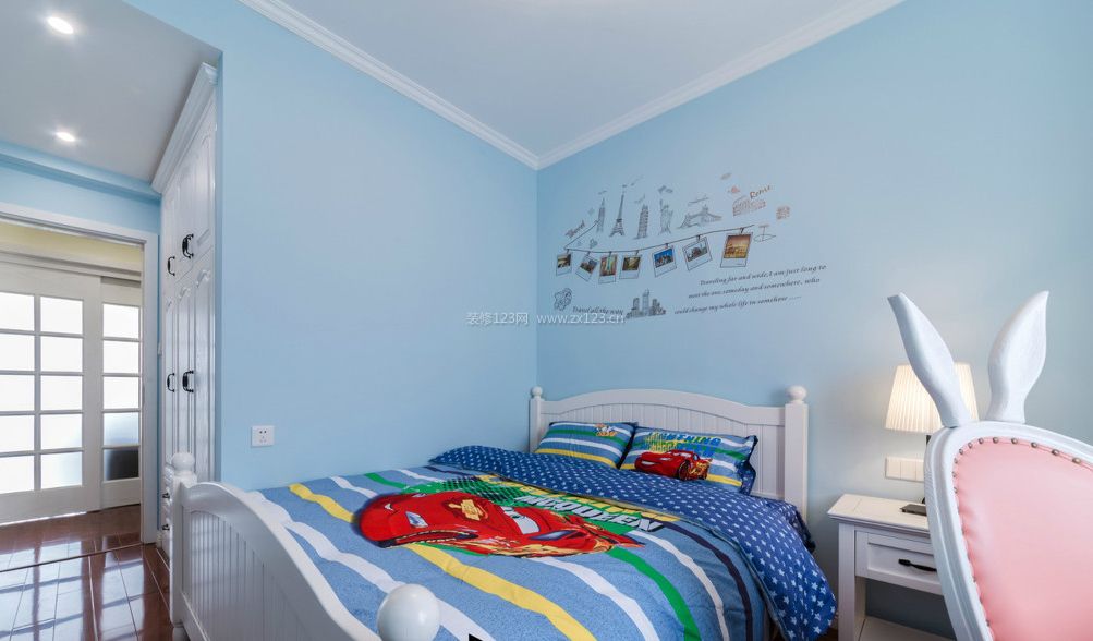 大户型儿童房蓝色墙面装修效果图片