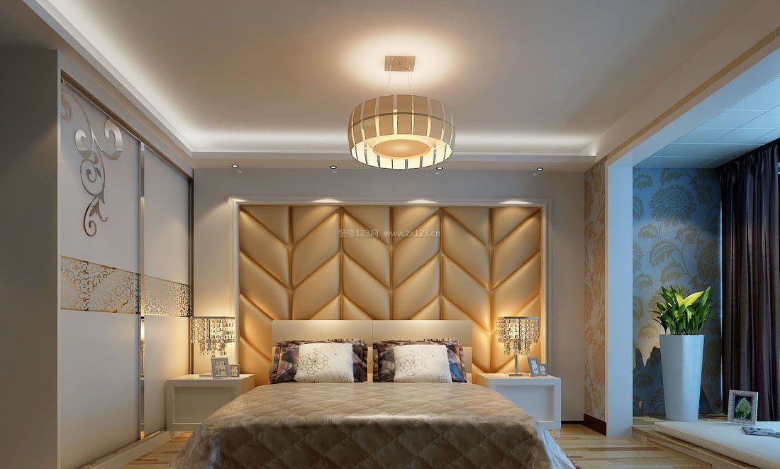 现代简约欧式风格卧室床头背景墙图
