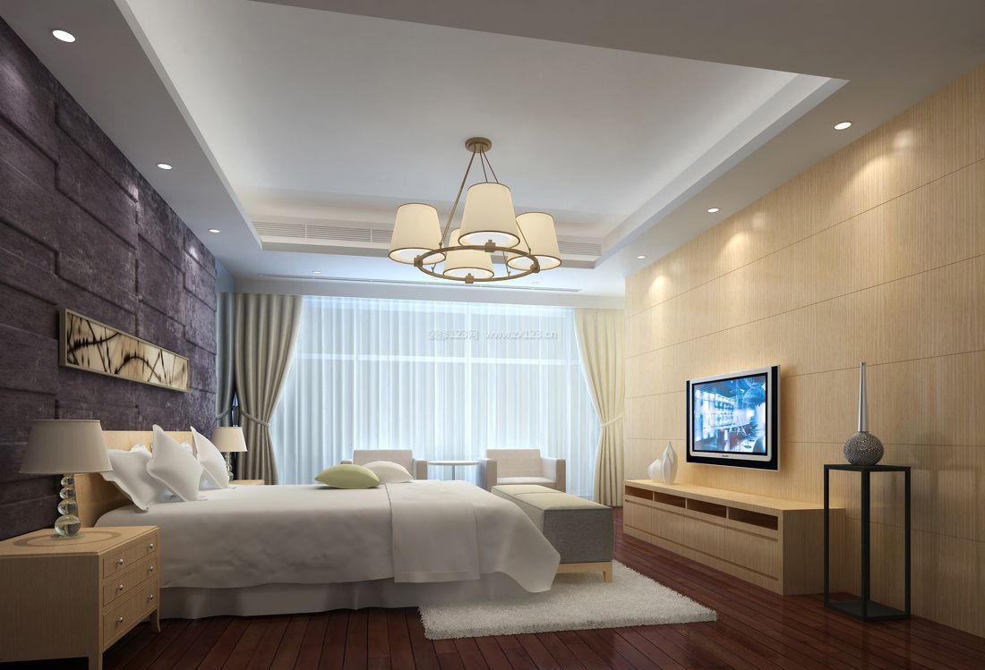 现代卧室设计床头背景墙装修效果图