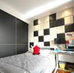 简约黑白风格现代卧室床头背景墙装修效果图