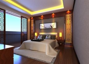 现代中式装饰卧房设计效果图