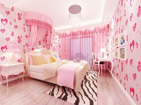 女孩卧室装修效果图 粉色窗帘装修效果图片