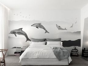 现代简约卧室 墙绘装修效果图片