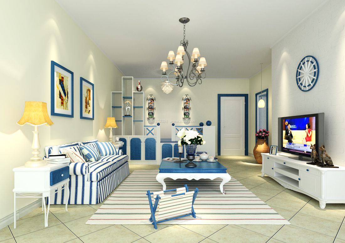 地中海风格小户型房屋客厅装修效果图片