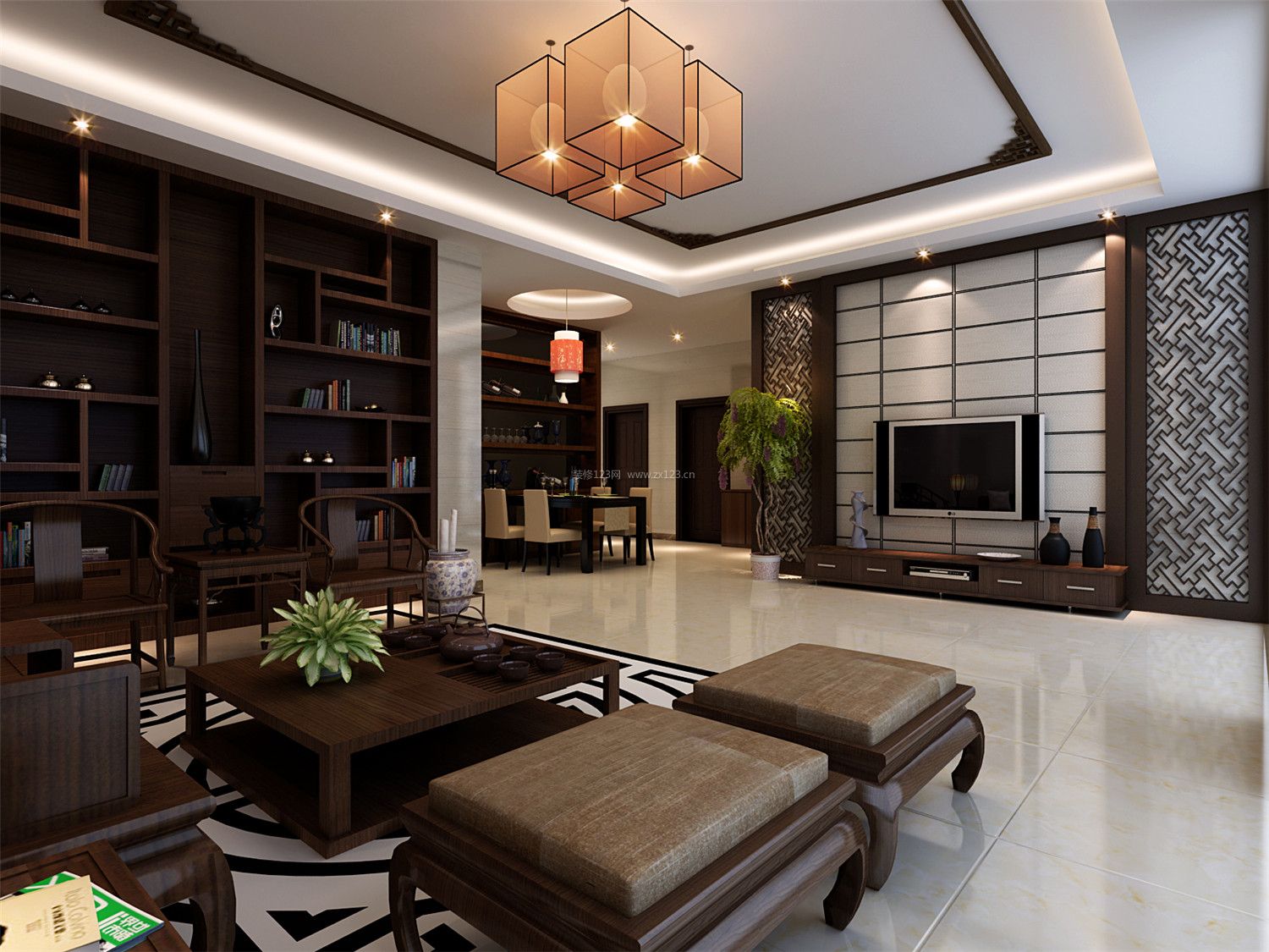 新中式客厅实木沙发装修效果图片