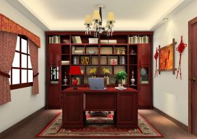 中式书房家装 书柜设计效果图