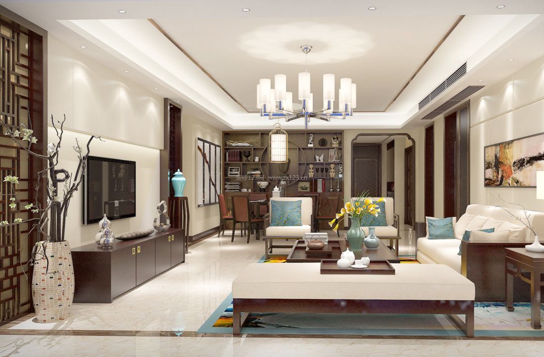 2023中式风格客厅装饰品装修设计效果图片