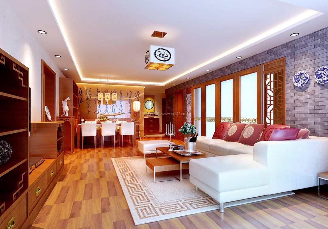 2023中式风格客厅转角沙发装修效果图片