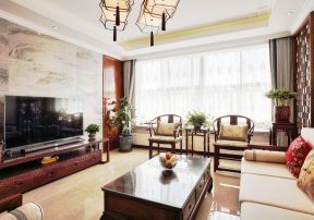 中式风格客厅装修图 布艺窗帘装修效果图片