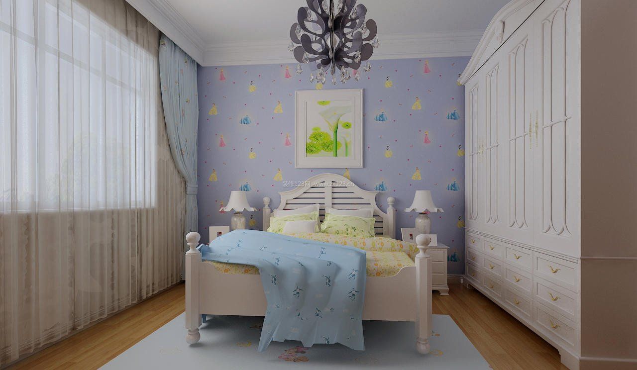 小户型小清新儿童床头背景墙装修效果图