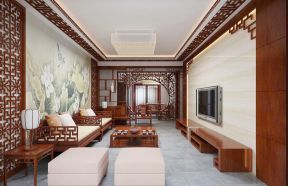 2023客厅沙发背景墙装饰新中式元素图案图片