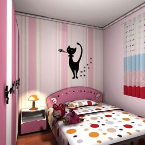 儿童床头背景墙 条纹壁纸装修效果图片