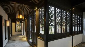 中式酒店设计元素走廊吊顶效果图