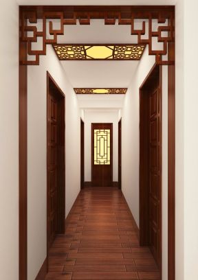 中式设计元素小酒店走廊效果图