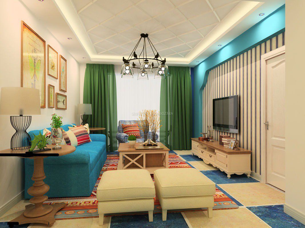 地中海风格设计客厅颜色搭配效果图