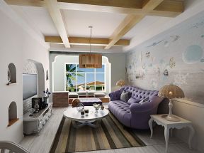70平米小户型地中海风格装修 沙发背景墙装修效果图片