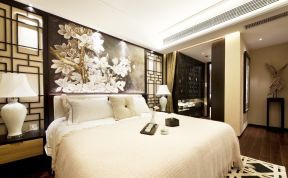 中式家居卧室装修 床头背景墙装修效果图片