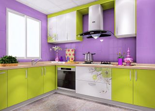 温馨小户型厨房橱柜门板颜色装修效果图