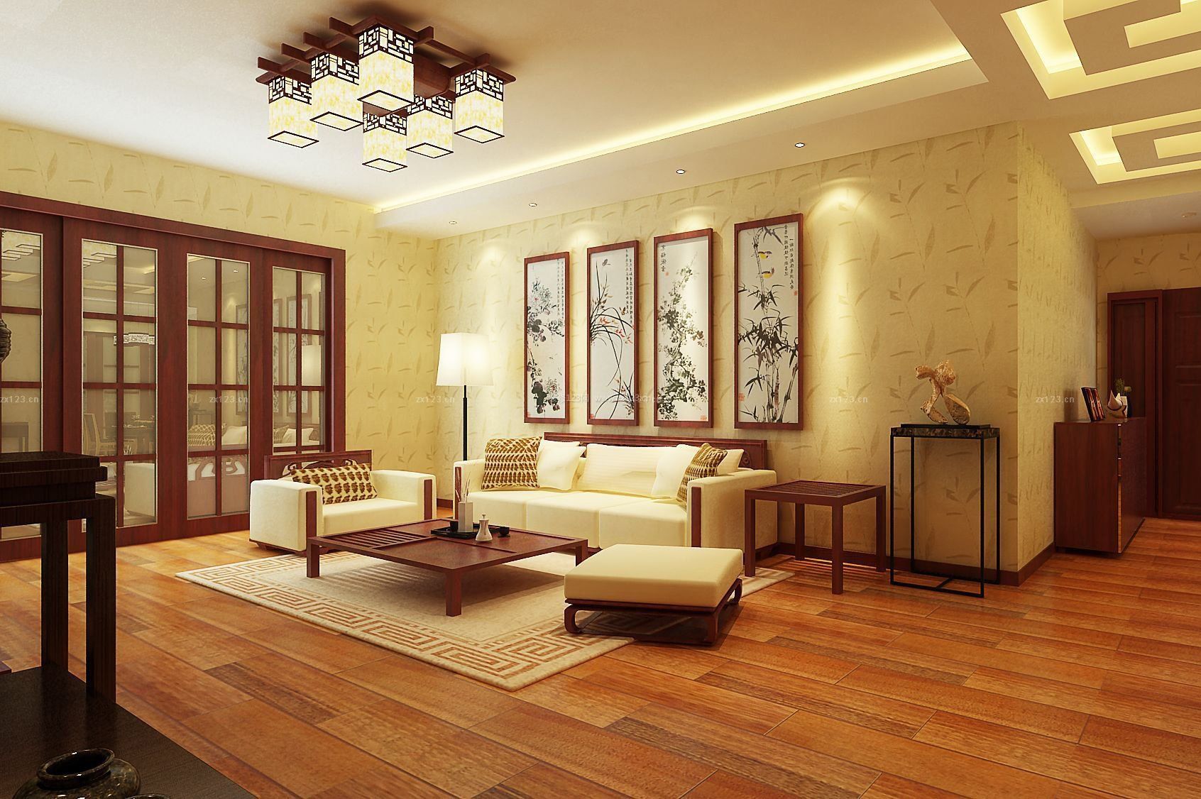 新中式家装沙发背景墙壁纸装修效果图片