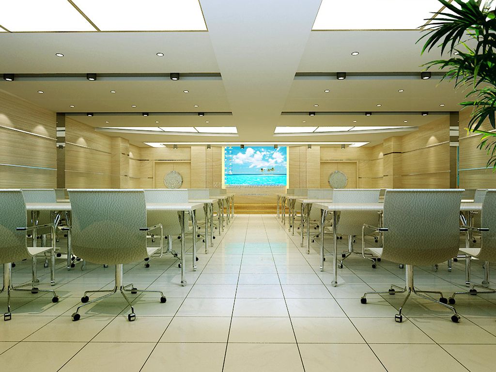 现代简约办公室装修图 白色地砖装修效果图片